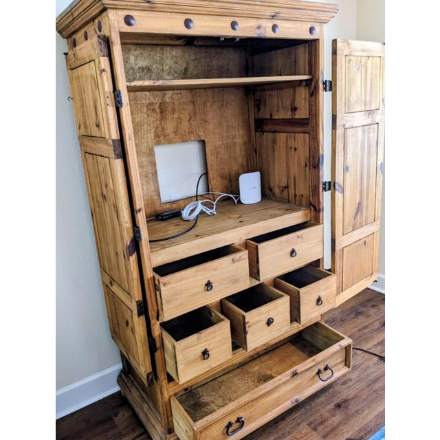 1990s 1990s Spanish Colonial Pine Armoire For Sale - Image 5 of 6