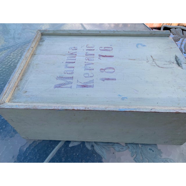 Wood Antique Primitive French Pine Document Box Old Paint For Sale - Image 7 of 12