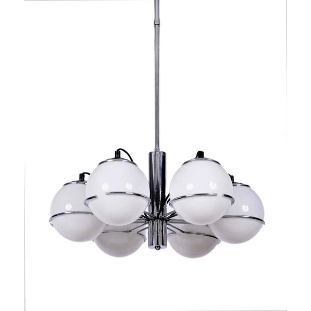 Mid-Century Italian Chrome and Opaline Glass Chandelier by Targetti Sankey, 1970s For Sale - Image 6 of 18