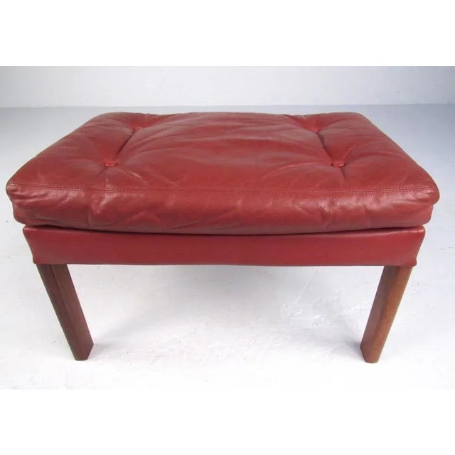 Mid-Century Modern Danish Modern Tufted Leather Ottoman For Sale - Image 3 of 9