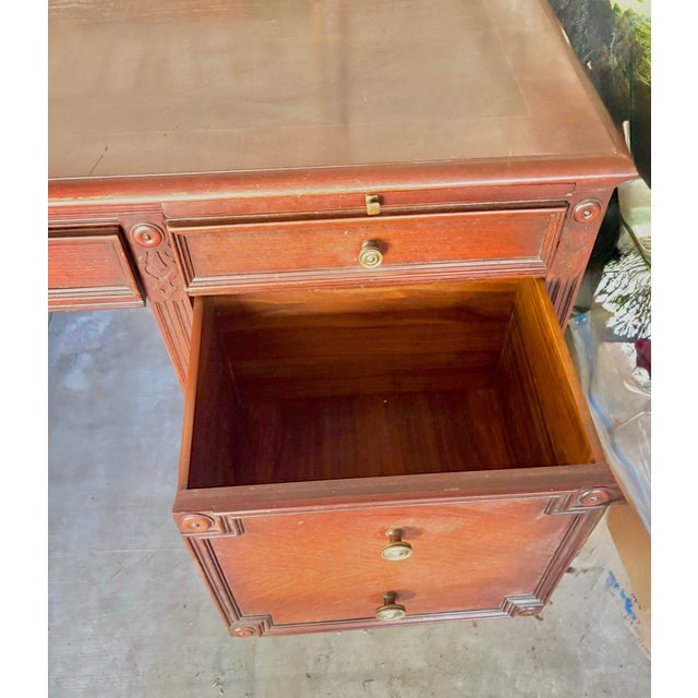 English Antique Library Desk With File Cabinet Drawers and Letter Extension For Sale - Image 3 of 4