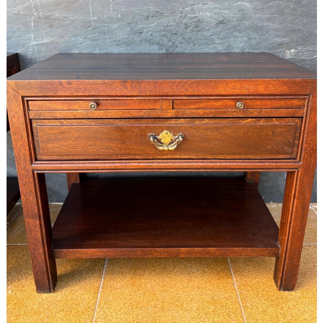 Brown Pair of Spanish Neoclassical Style Nightstands with Drawer and Lower Shelf, 1950 For Sale - Image 8 of 11