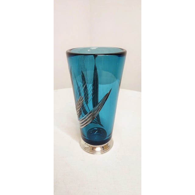 Blue Blue & Silver Glass Vase, France, 1950s For Sale - Image 8 of 17