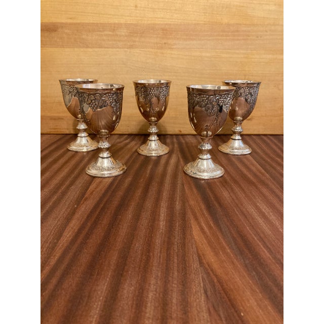 Silver 1940s Silverplate Wine Goblets With Grapes- Set of 5 For Sale - Image 8 of 8