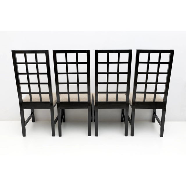 1970s Mackintosh Style Black Lacquered High Back Chairs, 1970, Set of 4 For Sale - Image 5 of 9