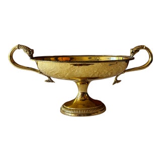 Vintage Mid 20th Century French Brass Compote With Koi Fish Handles For Sale