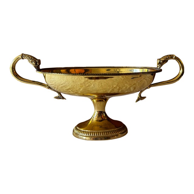 Vintage Mid 20th Century French Brass Compote With Koi Fish Handles For Sale