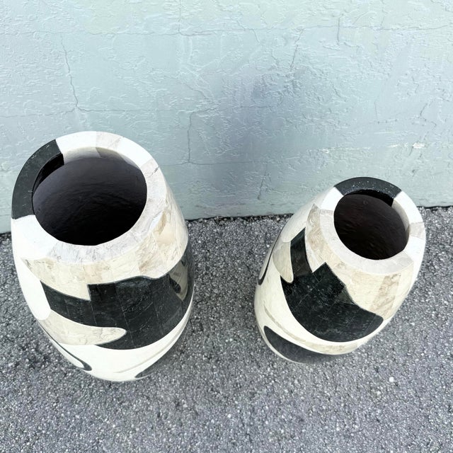 Postmodern Postmodern Abstract Tessellated Stone Vases - Set of 2 For Sale - Image 3 of 6