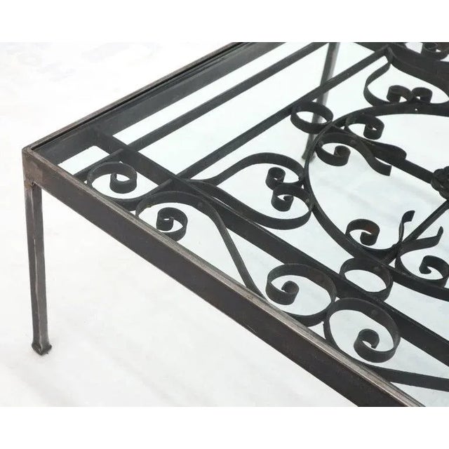 Gray Large Wide Rectangle Glass Top Wrought Iron Coffee Center Table For Sale - Image 8 of 11