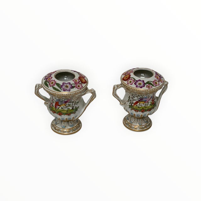 French Antique Pair Edmé Samson Paris Chelsea-Style Porcelain Bird Potpourri Urns C. 1885-1920 For Sale - Image 3 of 8