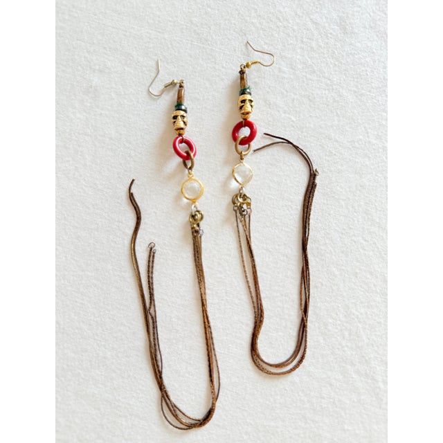 1990s Vintage 1990s Gothic Tribal Brass Skull Shoulder Duster Earrings, Pair For Sale - Image 5 of 14