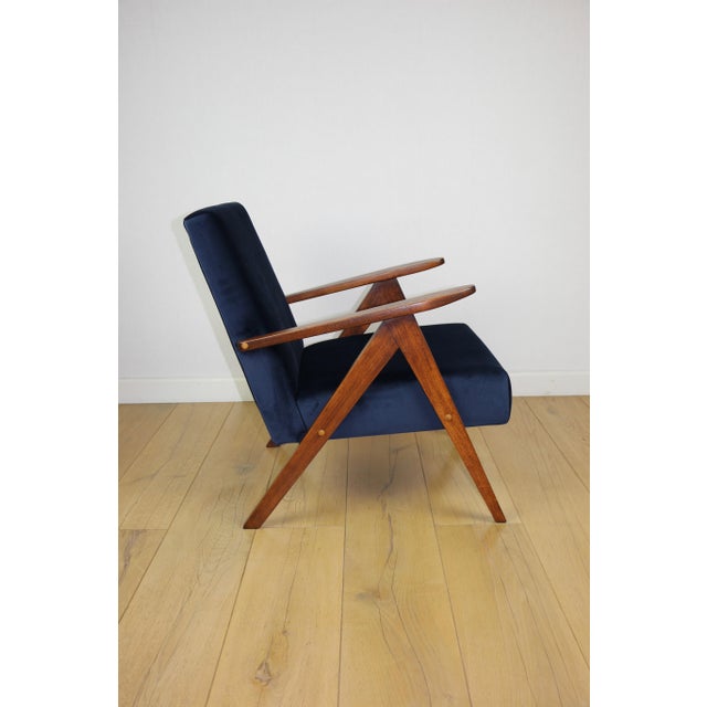 Wood Vintage Navy Blue Velvet Var B-310 Chair in Dark Wood, 1960s For Sale - Image 7 of 12