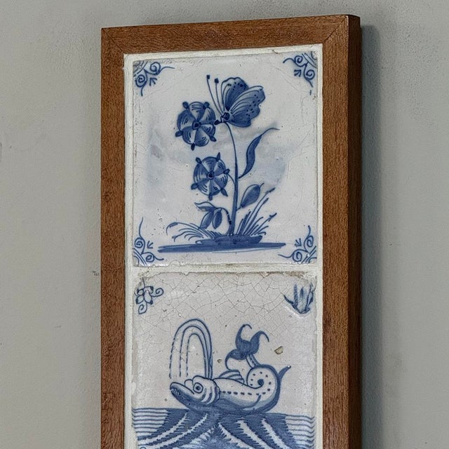Framed Set of Three 18th Century Dutch Delft Blue and White Tiles For Sale - Image 12 of 14