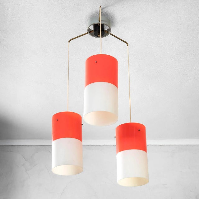 1960s Chandelier with Three Acrlyic Glass and Brass Pendants from Stilnovo, 1960s For Sale - Image 5 of 5