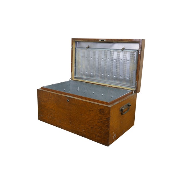 A very large and impressive antique quartersawn oak metal / tin lined humidor storage box / chest, circa 1893. Dimensions:...