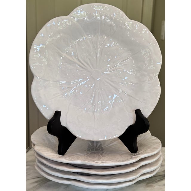 Traditional Vintage Bordallo Pinheiro Cabbage White Luncheon Plates, Rimmed - Set of 5 For Sale - Image 3 of 8