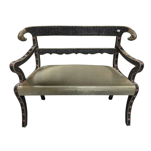 1950s Vintage Cloisonne Moroccan Metal Rams Head 2 Seater Love Seat Settee For Sale - Image 5 of 5