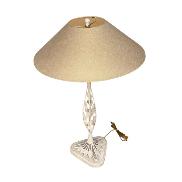 Elegant 1980s Frederick Cooper table lamp showcasing a sculptural and nature-inspired silhouettes. The bases feature an...