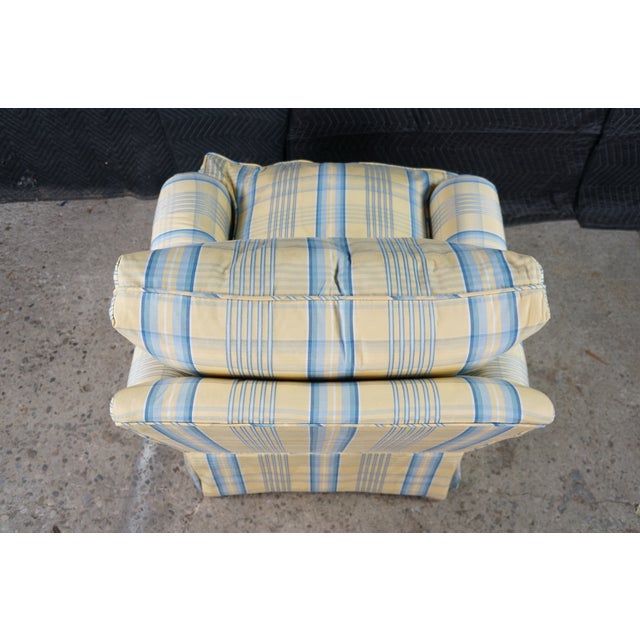 Vintage Swaim Yellow & Blue Plaid Down Filled Library Club Skirted Arm Chair For Sale - Image 14 of 18