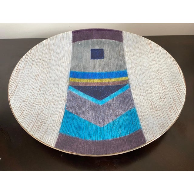 Gray 1980 Large Studio Del Campo Enamel Center Piece For Sale - Image 8 of 13