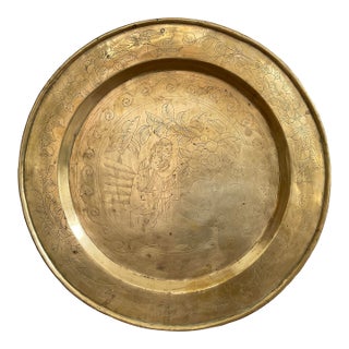 Mid 20th Century Brass Tray With Chinese Etchings For Sale
