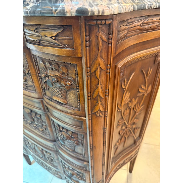French Carved Walnut Chest W/Marble Top For Sale - Image 9 of 12