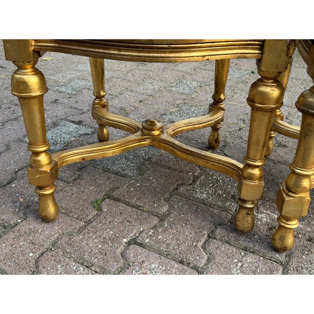 c.1900 Italian Rococo Gold Beech Velvet Dining Chairs - Set of 8 Pc For Sale - Image 11 of 18