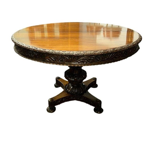 Antique Burmese Round Dining Table in Carved Hardwood, 1840 For Sale - Image 3 of 10