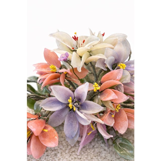 Chinese Vintage Chinese Hardstone-Style Floral Centerpiece on Carved Root-Form Base – 20” Wide For Sale - Image 3 of 7