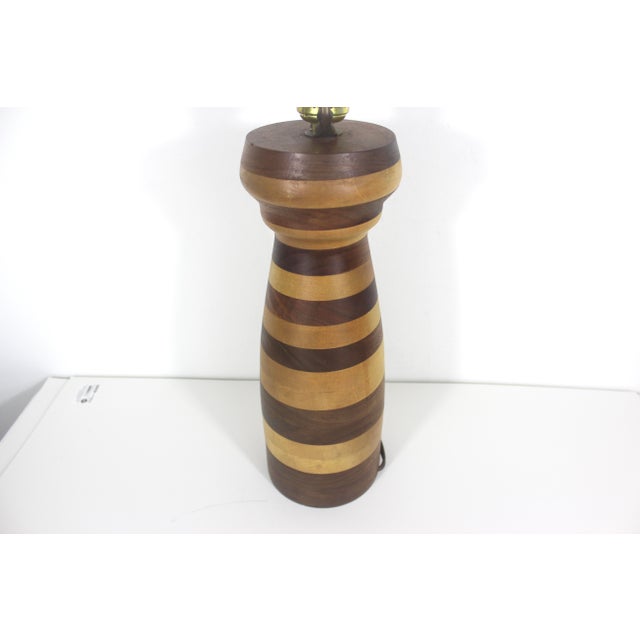 Vintage Stacked Turned Wood Marquetry Table Lamp For Sale - Image 6 of 12