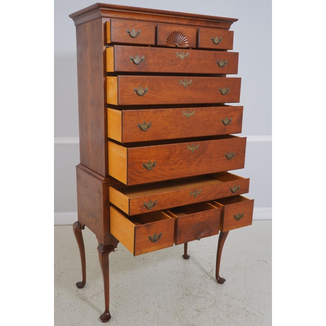 Queen Anne Dr Dimes Cherry Flat Top 2 Piece Highboy For Sale - Image 3 of 17