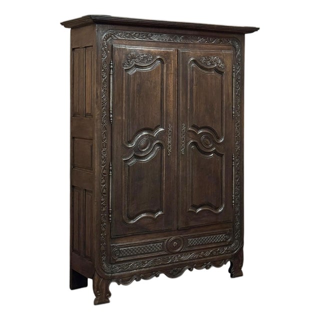 18th Century Country French Normandy Carved Oak Armoire For Sale