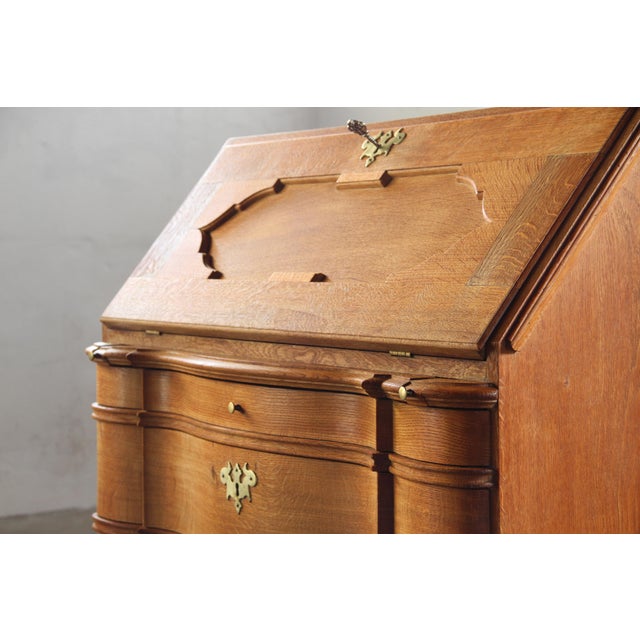 Brutalist Vintage Oak Fold Down Secretaire, 1960s For Sale - Image 3 of 18