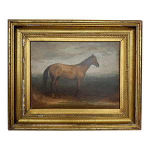 Antique 19th Century Equestrian Portrait Oil on Canvas in Period Gilt Frame
