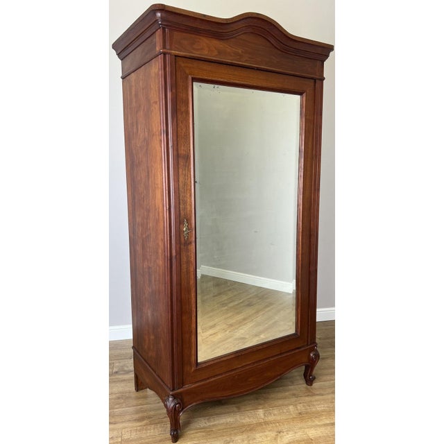 Antique French Style Carved Walnut Wardrobe with Mirror For Sale - Image 16 of 16