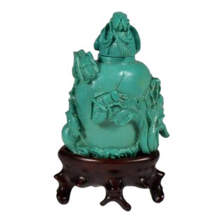 Antique Chinese Turquoise Snuff Bottle With Vegetables, Insects – Collector's Find For Sale