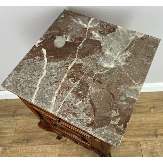Antique French Marble Top Oak Carved Nightstands For Sale - Image 9 of 11