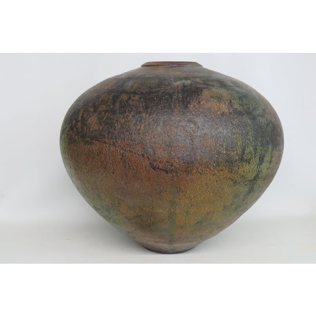 Harvey Sadow Style Raku Art Pottery Vase 1983 Large Round Stoneware Vessel 4999b For Sale - Image 15 of 16