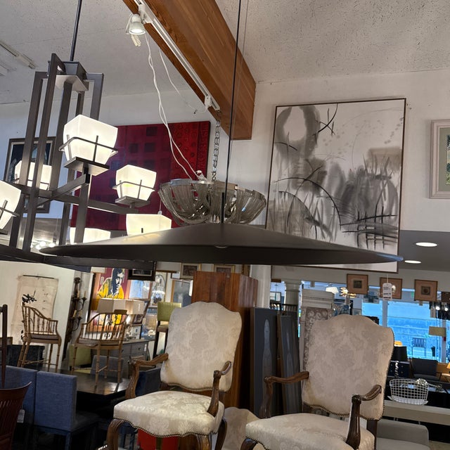 Metal Space Age Saucer Pendant, Matte Black For Sale - Image 7 of 10