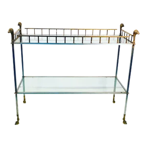 1970s Brushed Steel and Brass Rams Head Console in the Manner of Maison Jansen