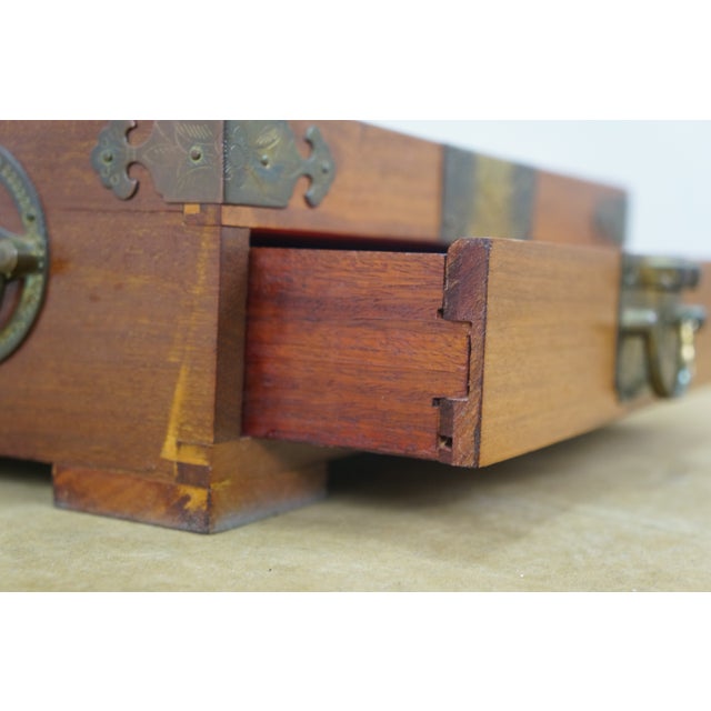 Late 20th Century George Zee Chinese Chinoiserie Rosewood Brass Longevity Jewelry Chest Box 12" For Sale - Image 14 of 17