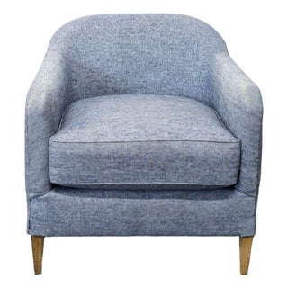 Restoration Hardware Tuxedo Modern Blue Lounge Chair For Sale