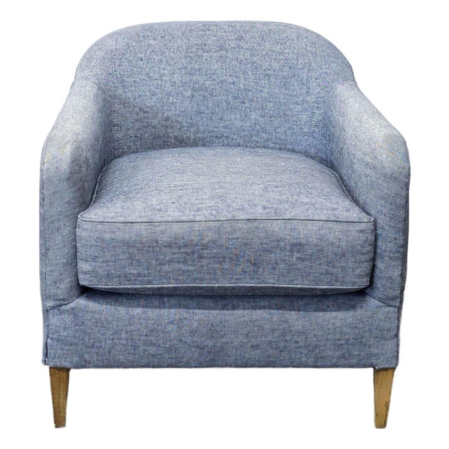 Restoration Hardware Tuxedo Modern Blue Lounge Chair For Sale