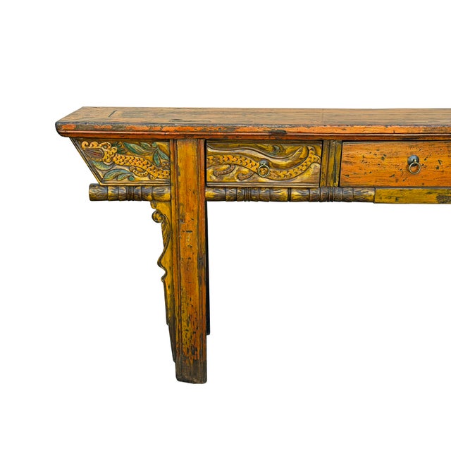 Vintage Chinese Orange Yellow Long Dragon Carving Console Table For Sale - Image 13 of 18