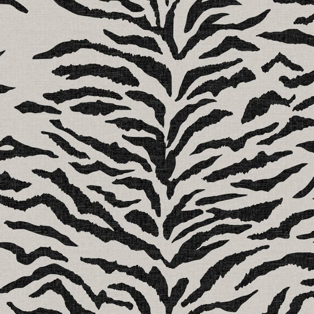 Transitional Ashland Bed in Cream Black Linen Zebra, California King For Sale - Image 3 of 5