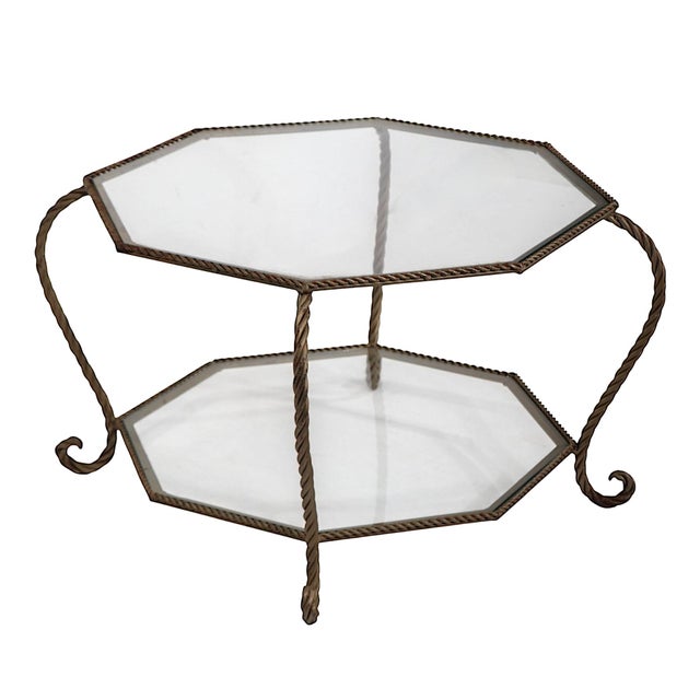 Octagonal Two Tier Rope Twist Wrought Iron and Glass Coffee Table C. 1950/70's For Sale - Image 9 of 10