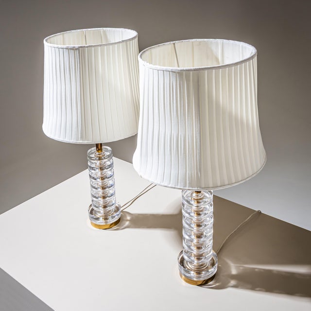 Mid-20th Century Glass and Brass Table Lamps by Carl Fagerlund for Orrefors - Pair For Sale - Image 9 of 13