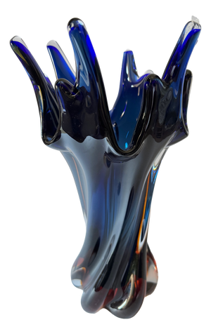 Cobalt Blue Bohemian Art Glass Sculptural Vase with Amber Base from Egermann, 1980s