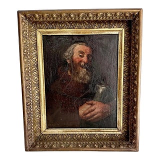 Antique Bearded Scholar Framed Oil Painting by Charles Vasnier For Sale