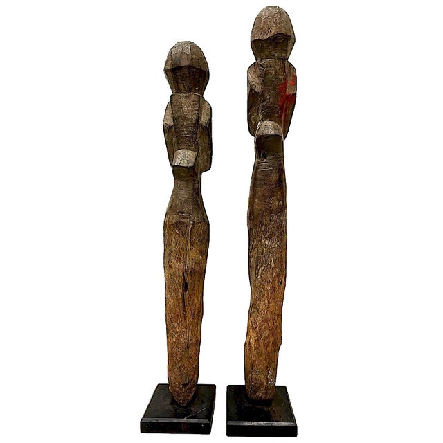 Wood Vintage Hand Carved African Figures - a Pair For Sale - Image 7 of 8